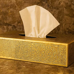 Gold Metal Tissue Box <b>Vintage</b> Design Engraved Pattern Stylish Functional Addition for Dining <b>Tables</b> <b>Side</b> <b>Tables</b> and Events Setup - Product Image 1