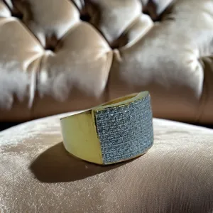 Bague élégante en or 22 carats pour homme, avec motif grille de diamants, pour un usage quotidien, bague lourde et stylée pour homme - Product Image 3