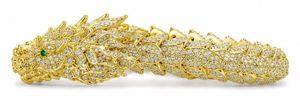 Gold Plated Dragon Head Cuff <b>Bracelet</b> with Cubic Zirconia Links Brass Jewelry 21cm Length for Anniversary Gift - Product Image 5