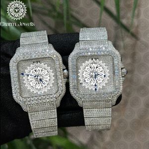 Montre rectangulaire en acier inoxydable Charm_Jewells avec lunette sertie de diamants, verre saphir, mouvement à quartz analogique, luxe, mode, unisexe - Product Image 2
