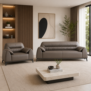 Ensemble de canapés en cuir de luxe moderne INTELLIGENTIA WOODS avec fauteuil d'appoint et table basse à plateau en marbre |   Meubles de salon haut de gamme - Product Image 2