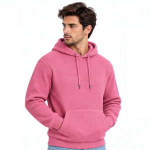 Mens Waffle Knit <b>Thermal</b> Hoodie Long Sleeve Casual Pullover Winter Streetwear Sports Custom Hooded Sweatshirt Wholesale Apparel - Product Image 1