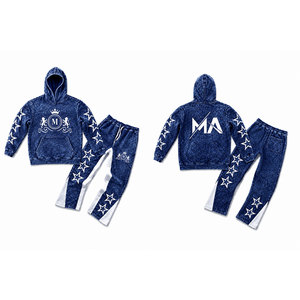 Ensemble de survêtement à capuche délavé à l'acide olive avec étoiles blanches et pantalon long à cordon de serrage 350 g/m² 100 % coton Streetwear - Product Image 4