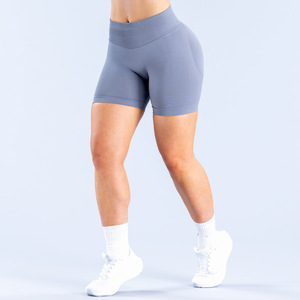 Women Mid Waist Bermuda <b>Biker</b> <b>Shorts</b> Solid <b>White</b> Spandex Polyester Knitted Moto Sporty Fit Breathable Workout Wear - Product Image 6