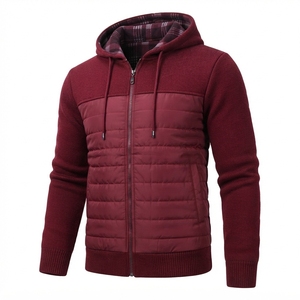 Men’s Winter Hooded Puffer Jacket, <b>Quilted</b> Lightweight Warm Coat with Knit Sleeves, Full Zip Casual Outdoor Jacket with Fleece - Product Image 5