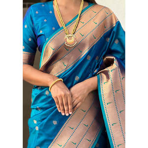 Sari en soie Paithani tissé Zari bleu Elite Weaves, spécial Gudi Padwa, pour les festivals indiens et pakistanais - Product Image 2