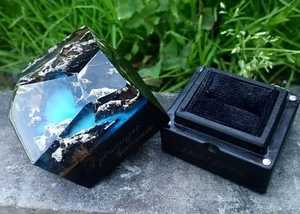 Handcrafted Faceted Crystal Wood Resin <b>Ring</b> <b>Box</b> Magnetic Lid Dark Resin Wooden Jewelry Display <b>Box</b> <b>Proposal</b> Engagement Case - Product Image 1