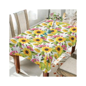 Cómodo 70x90 pulgadas GOTS certificado ecológico lavable a máquina gran Cactus Floral medio blanco bordado mantel - Product Image 5