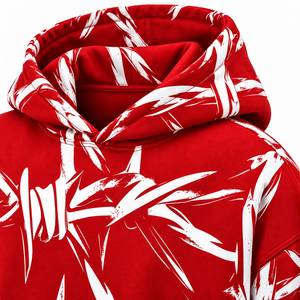 Sudadera con capucha para hombre con estampado de alambre de púas rojo, manga raglán, bolsillo canguro, estilo urbano - Product Image 6