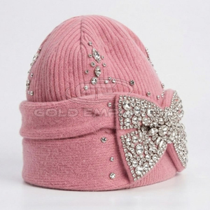Hochwertige Maßgefertigte Wollmischung-Beanies mit Strass/Edelsteinen, Mehrfarbige Juwelen-Dekorationen, Verstellbares Mode-Accessoire - Product Image 2