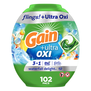 Lessives en dosettes Gain Flings Ultra Oxi, 102 unités, écologiques, parfum Jasmin Floral Lavande, senteur Cascade de Delices - Product Image 3