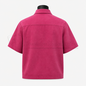 Chemise-veste zippée à manches courtes rose pour homme, couleur unie, col classique, décontractée, printemps, 100% coton biologique, écologique - Product Image 2