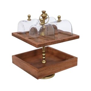 Clear Acrylic Cake <b>Dome</b> Display Cover Wooden Cake Stand Brass <b>Ring</b> Baking Show Window for Bakery Counter - Product Image 3