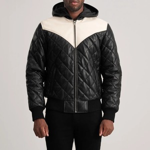 Blouson bomber matelassé à capuche pour homme RELEVO INDUSTRIES en cuir PU, color block, coupe-vent, fermeture éclair, hiver - Product Image 6