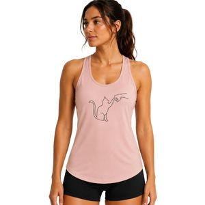 เสื้อกล้ามทรง Racerback สีชมพูอ่อนสำหรับผู้หญิง พิมพ์ลายแมว แขนกุด เหมาะสำหรับออกกำลังกาย โยคะ ฟิตเนส วิ่ง ชุดออกกำลังกาย ระบายเหงื่อได้ดี รับผลิตตามแบบ OEM - Product Image 1