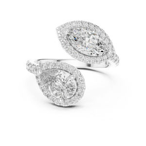 Bague de mariage en or jaune 14 carats avec diamants de laboratoire ronds, marquise et poire pour femme |   Nouveau diamant cultivé - Product Image 5