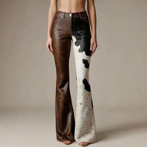 Pantalon cargo long en cuir pour femme, taille haute, coupe large, style streetwear, décontracté, avec poches amples, fabrication OEM personnalisée - Product Image 4
