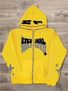 Sweat-shirt à capuche pour homme, entièrement zippé, brodé, 100% coton, style Y2K, imprimé graphique, manches longues, coupe oversize, en polaire, veste tendance - Product Image 6