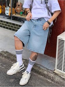 Shorts en jean bleu clair pour hommes, coupe ample, style streetwear décontracté, taille mi-haute, séchage rapide, pantalon court d'été - Product Image 5