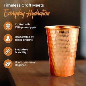 Customizable Handmade <b>Copper</b> Drinking Glass Traditional Indian Style Hammered Design Health Benefits Water Tumbler - Product Image 3
