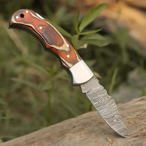 Professional Handmade Damascus Steel Folding Pocket <b>Knife</b> with Wood Handle and Leather Sheath Whole Sale with Inner <b>Lock</b> - Product Image 3