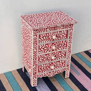 Table console en os incrusté rouge avec trois tiroirs de rangement, table d'appoint incrustée d'agate pour salon - Product Image 5