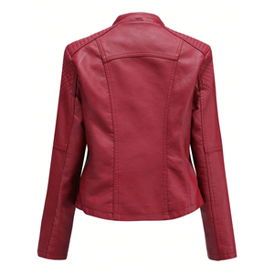 Chaqueta de Motociclista para Mujer, Corte Ajustado, Color Rojo, PU, Invierno, Impermeable, Transpirable, Reversible, Secado Rápido, Detalle de Cordones, Forro de Nailon, 2026 - Product Image 3