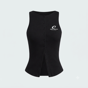 Débardeur côtelé vert pour femme, col rond, couleur unie, style formel, longueur standard, polyester/coton, éco-responsable - Product Image 2