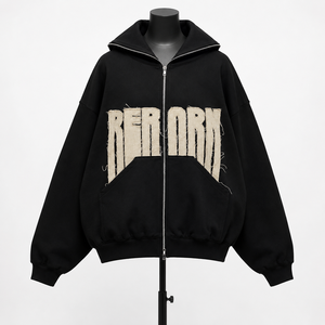 Custom <b>Zip</b> <b>Up</b> <b>Hoodie</b> Streetwear <b>Graphic</b> Patchwork Hooded Sweatshirt Oversized OEM ODM Wholesale Manufacturer - Product Image 1