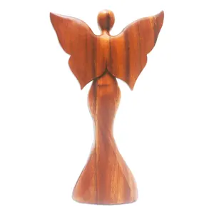 Escultura de madera de suar marrón con temática de ángeles de Bali, adorno decorativo romántico para el hogar u oficina moderna y minimalista. - Product Image 6