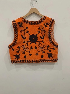 Orange Suzani <b>Velvet</b> Vest Boho Embroidered Waistcoat Vintage Floral Sleeveless <b>Jacket</b> Festival Bohemian Layer Breathable Cotton - Product Image 3
