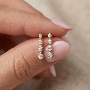 Modern Lab Grown Pear Cut Diamond Dangle <b>Drop</b> Earrings 14K Solid Gold Minimalist Fine Jewelry for Womens Wedding Gift Her - Product Image 1