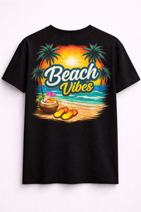 Camiseta Gráfica Negra Oversize para Hombre, Estampado de Atardeceres y Playa, Algodón, Estilo Urbano, Casual, Holgada, con Logo Personalizado - Product Image 4