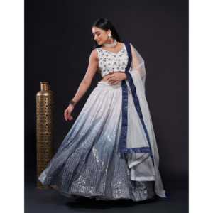 Lehenga Choli Hecho a Mano con Cuello en V y Corte en A para Fiestas, Tela de Organza con Lentejuelas, Cintura Natural FB - Product Image 3