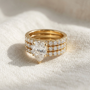 Anillo de Compromiso Clásico de Oro de 14K con Diamante Certificado IGI, Corte Pera, Anillo de Boda Tríptico para Mujer, Regalo de Aniversario, Fiesta - Product Image 1