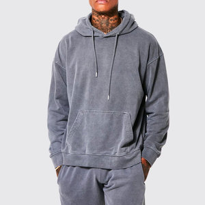 Chándal gris de algodón para hombre, con capucha, manga larga, color sólido, informal, holgado, para otoño, con bolsillos laterales y cintura elástica - Product Image 4