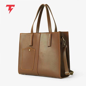 Breathable Brown Leather Shoulder <b>Tote</b> <b>Bag</b> Elegant Double <b>Compartment</b> Adjustable Strap Zipper Eco Friendly Lightweight Outdoor - Product Image 4