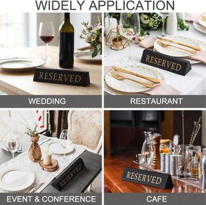 Set of 6 Black Wooden Reserved Signs Double Sided Engraved <b>Table</b> Tent <b>Name</b> Place <b>Card</b> Stand For Restaurant Event Wholesale - Product Image 3