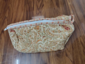 Bohemian Embroidered Cosmetic Bag Red Textile Zipper Closure Portable Small Makeup Pouch With Handle Lightweight Puffer - Product Image 3