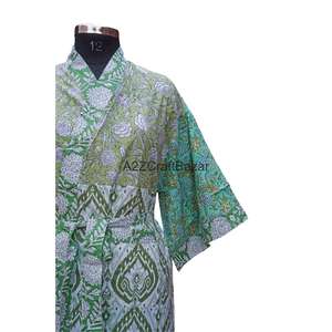 Bata Kimono de Manga Corta para Mujer, 100% Algodón, Estampado Floral, Cuello en V, con Cordón Ajustable, 240g, Transpirable y de Secado Rápido - Product Image 4