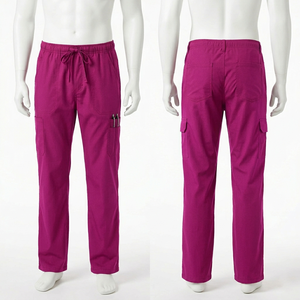 Pantalones Médicos para Hombre, 180 GSM, Tela Elástica de Algodón y Poliéster Premium, Diseño de Bolsillo Tipo Cargo en Magenta, Logotipo Personalizado con Bordado e Impresión - Product Image 1