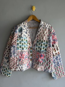 Floral Embroidered <b>Quilted</b> <b>Jacket</b> Women's Cotton V-Neck Long Sleeve Spring Coat Handmade Patchwork <b>Pattern</b> gift for her - Product Image 1