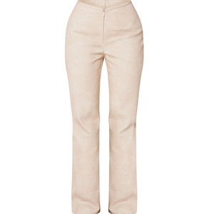 <b>Women's</b> Vintage Elegant <b>Beige</b> High Waist Wide Leg Pants Solid Color Crepe Fabric Spring <b>Women's</b> Faux Leader Pants Wholesale Pant - Product Image 5