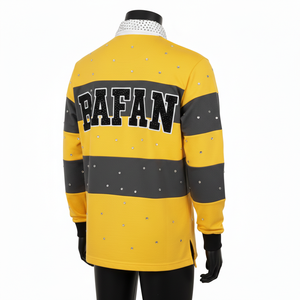 Camiseta de Rugby para Hombre, Algodón y Poliéster, Gruesa, Amarilla con Paneles Negros, Rayas, Logotipo de Diamantes de Imitación, para Camisetas de Polo - Product Image 5