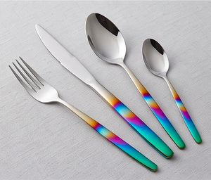 Ensemble de couverts modernes en acier inoxydable avec manche arc-en-ciel, fourchette, cuillère, couteau, pour la table de fête, la cuisine - Product Image 1