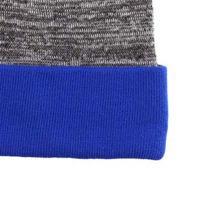 Gorro de punto unisex con pompón azul y borde de color sólido, gorro de invierno para adultos, uso casual, 56-58 cm - Product Image 5
