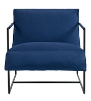 Fauteuil inclinable moderne avec structure métallique et coussin bleu, dossier solide, design minimaliste pour mobilier de maison