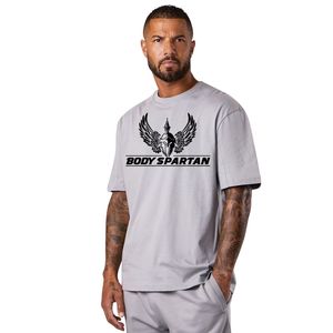 เสื้อยืดโอเวอร์ไซส์ทรงหลวมสำหรับผู้ชาย สีเทาอ่อน แขนสั้น สไตล์ลำลอง สตรีทแวร์ คอกลม ผ้าคอตตอนผสม แฟชั่นฤดูร้อน - Product Image 1