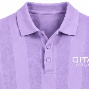 Lavender <b>Purple</b> Mens <b>Long</b> <b>Sleeve</b> Knitted Polo Shirt Textured Stripe Design Ribbed Hem Collar Casual Premium Pullover Fashion <b>Top</b> - Product Image 3