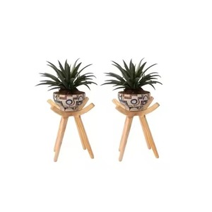 Maceta de cerámica minimalista moderna con soporte de madera para plantas verdes de interior, soporte de madera para plantas - Product Image 4